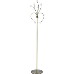 Klassieke vloerlamp brons met wit gevlamd glas en dimbaar LED