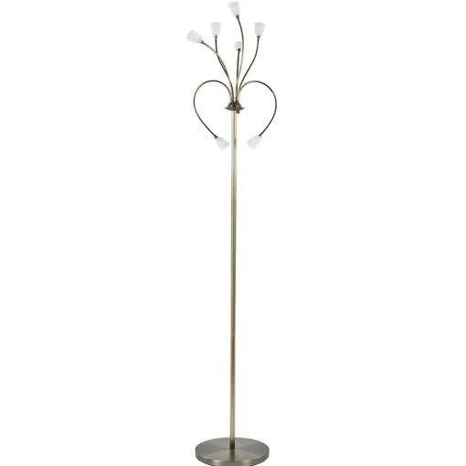 Klassieke vloerlamp brons met wit gevlamd glas en dimbaar LED