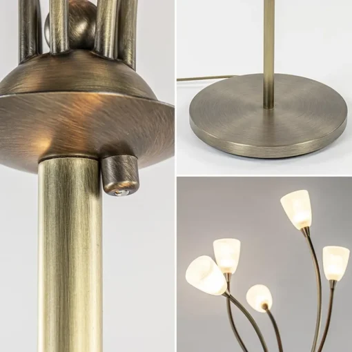Klassieke vloerlamp brons met wit gevlamd glas en dimbaar LED