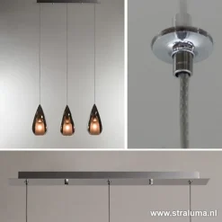 Kleine eettafel hanglamp glas 'Smoke'