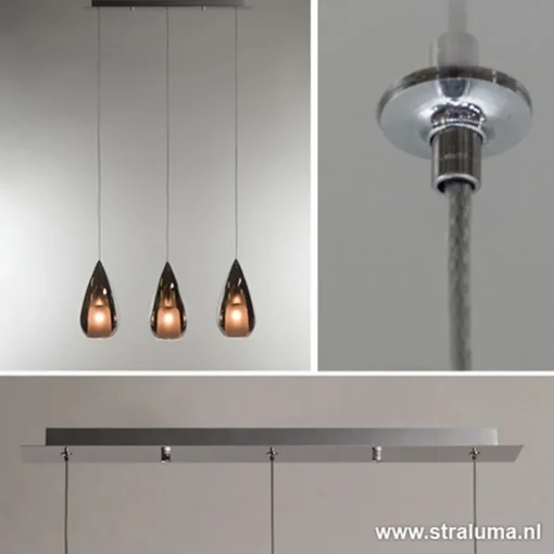 Kleine eettafel hanglamp glas 'Smoke'