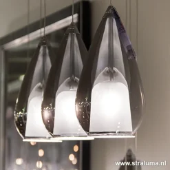 Kleine eettafel hanglamp glas 'Smoke'