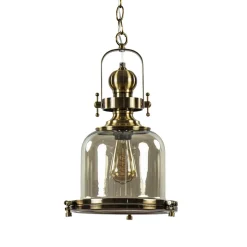 Kleine hanglamp brons met amber glas