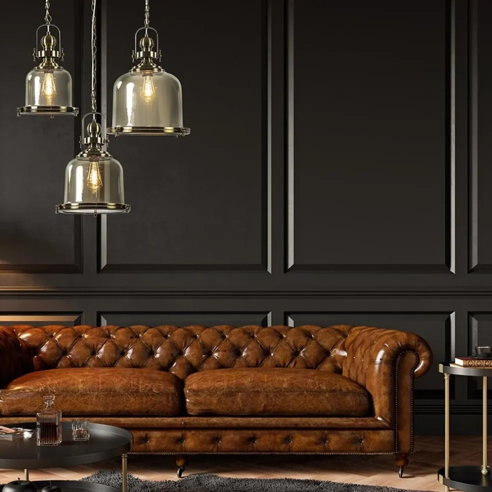 Kleine hanglamp brons met amber glas