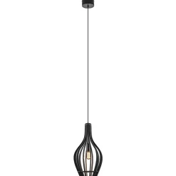 Kleine hanglamp kegel houten lamellen zwart
