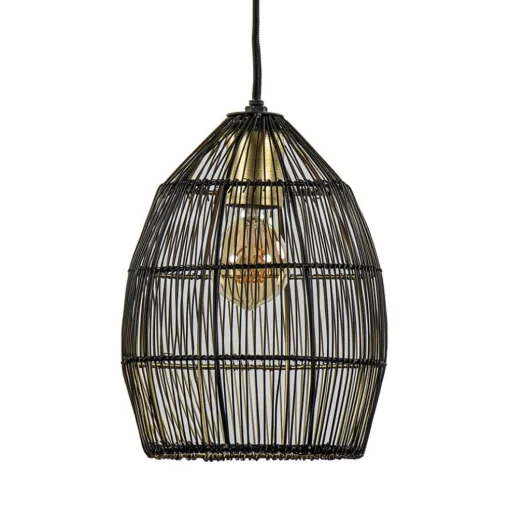 Kleine hanglamp Meya zwart met goud draad