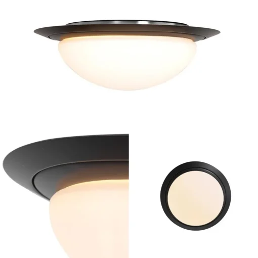 Kleine LED plafondlamp zwart met wit glas IP44