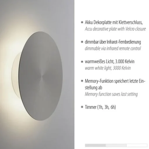 Kleine LED wandlamp op accu grijs
