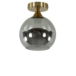 Kleine plafondlamp goud met smoke glas