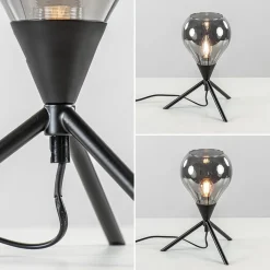 Kleine tafellamp driepoot met titanium glas