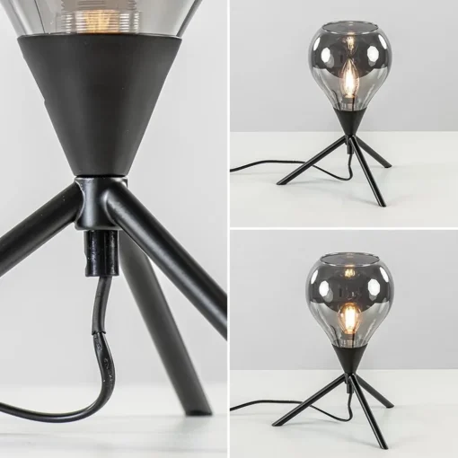 Kleine tafellamp driepoot met titanium glas