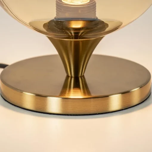 Kleine tafellamp goud met amber kleurig glas