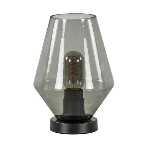 Kleine tafellamp zwart met smoke glas