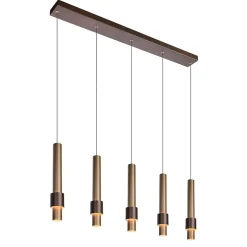 Landelijke 5-lichts LED hanglamp cilinders bruin