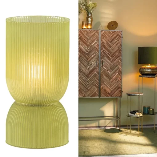 Landelijke Light and Living tafellamp olijfgroen op batterijen Phoebe