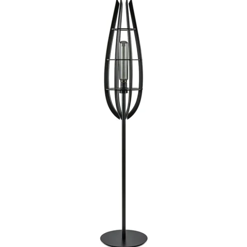 Landelijke vloerlamp mat zwart met houten kap