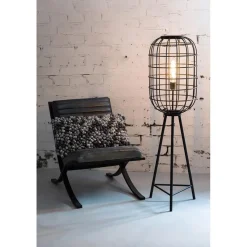Landelijke vloerlamp Toah mat zwart met brons