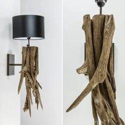 Landelijke wandlamp Bluma hout exclusief kap