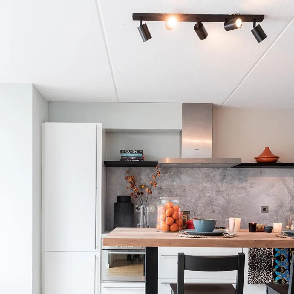 Langwerpige GU10 5-lichts opbouwspot mat zwart