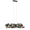 Langwerpige hanglamp grijs/goud + amber glas