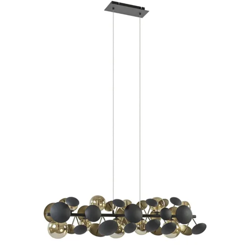 Langwerpige hanglamp grijs/goud + amber glas
