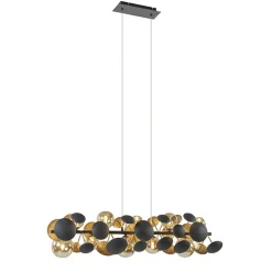 Langwerpige hanglamp grijs/goud + amber glas