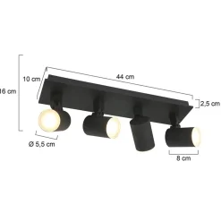 Langwerpige LED opbouwspot zwart 4-lichts