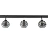 Langwerpige plafondlamp mat zwart met smoke glazen bollen