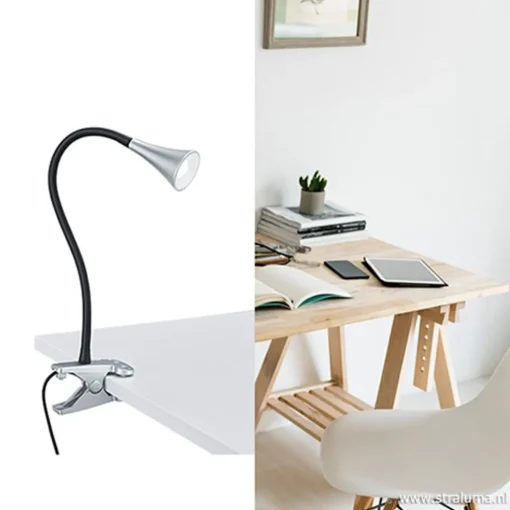 LED klemlamp/klemspot zwart met zilver