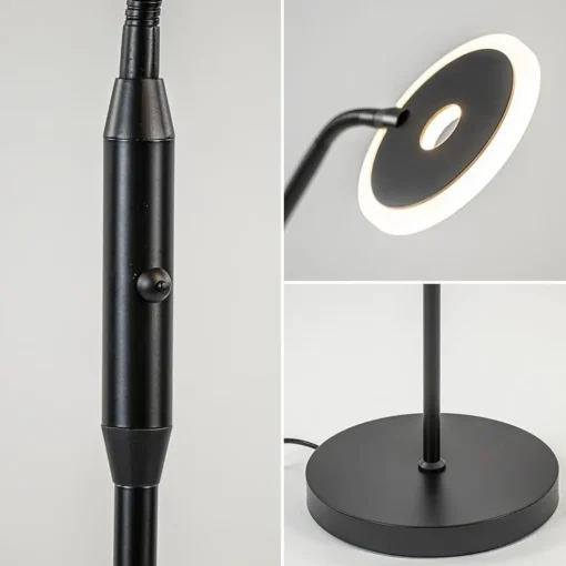 LED vloer/leeslamp mat zwart metaal verstelbaar
