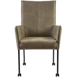Lederen armstoel taupe met zwarte poot en wieltjes