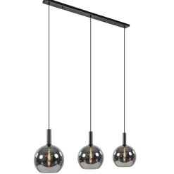 3-Lichts eettafelhanglamp mat zwart met smoke glas 30 cm