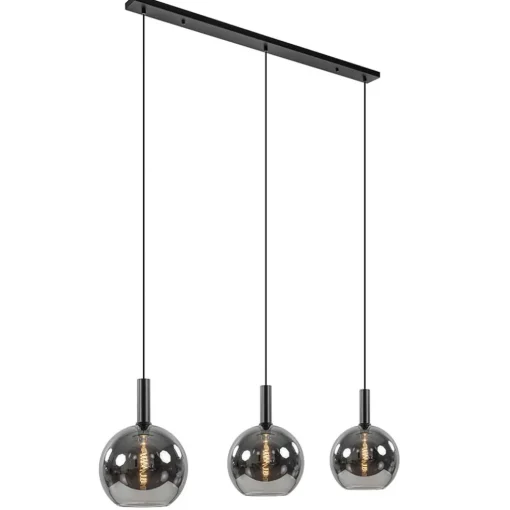 3-Lichts eettafelhanglamp mat zwart met smoke glas 30 cm