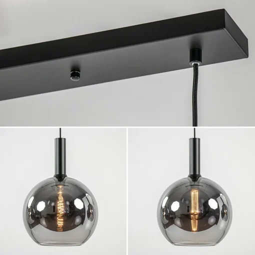 3-Lichts eettafelhanglamp mat zwart met smoke glas 30 cm