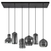 6-Lichts eettafelhanglamp met smoke/titanium glas