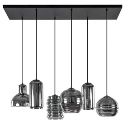 6-Lichts eettafelhanglamp met smoke/titanium glas