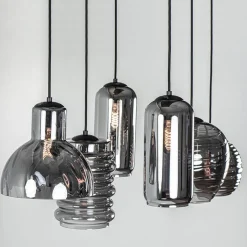 6-Lichts eettafelhanglamp met smoke/titanium glas