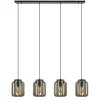 4-Lichts eettafelhanglamp mat zwart met ruw hout