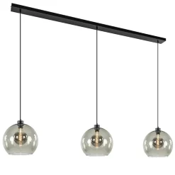 3-Lichts eettafelhanglamp met smoke glazen bollen