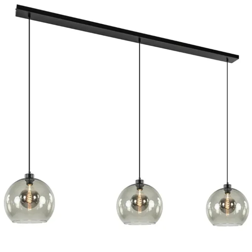 3-Lichts eettafelhanglamp met smoke glazen bollen