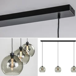 3-Lichts eettafelhanglamp met smoke glazen bollen