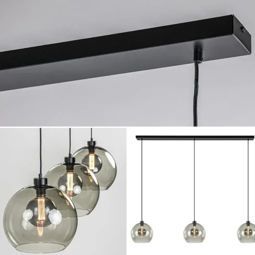 3-Lichts eettafelhanglamp met smoke glazen bollen