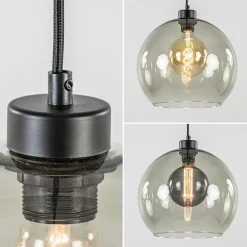 3-Lichts eettafelhanglamp met smoke glazen bollen