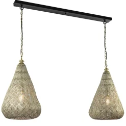 2-Lichts eettafelhanglamp mat goud/zwart oriental