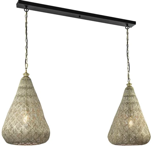 2-Lichts eettafelhanglamp mat goud/zwart oriental