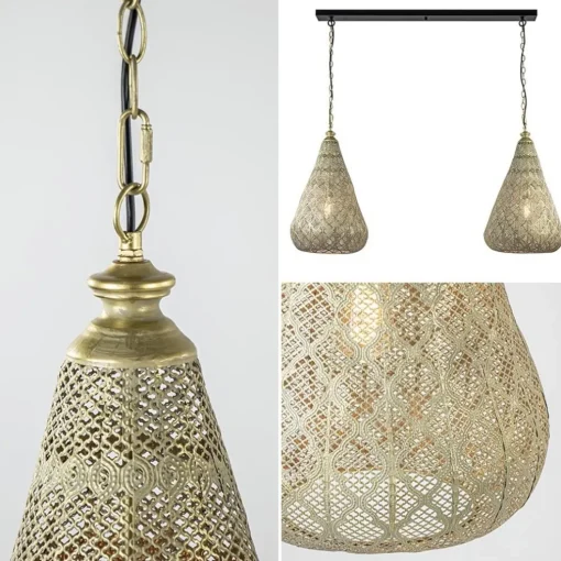 2-Lichts eettafelhanglamp mat goud/zwart oriental
