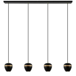 4-Lichts eettafelhanglamp mat zwart met goud
