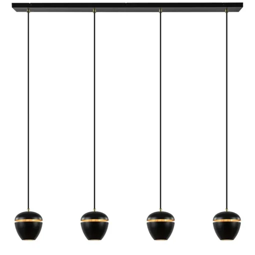 4-Lichts eettafelhanglamp mat zwart met goud
