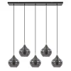 5-Lichts eettafelhanglamp Rakel antiek brass met smoke glas
