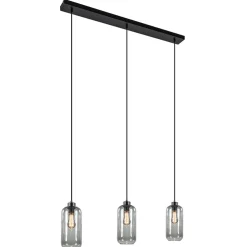 3-Lichts eettafelhanglamp smoke glas cilinder